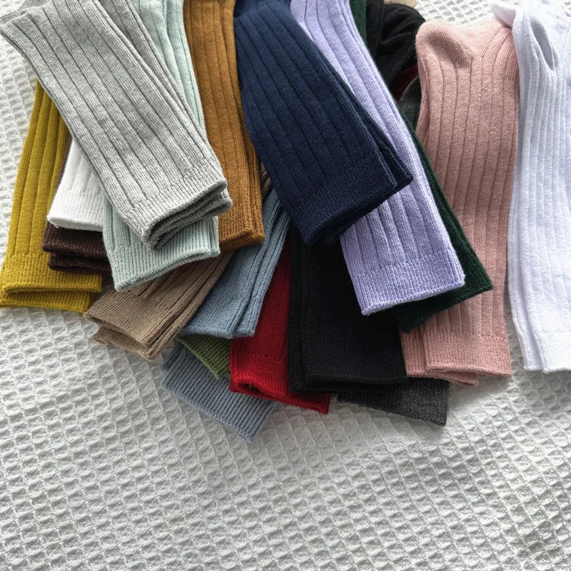 Calcetines Largos de Algodón para Niños y Niñas – Rayas Transpirables, Cómodos y Perfectos para Uniforme Escolar