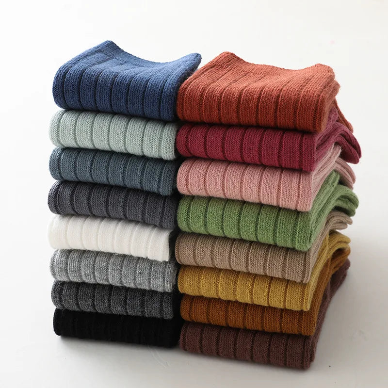 Calcetines Largos de Algodón para Niños y Niñas – Rayas Transpirables, Cómodos y Perfectos para Uniforme Escolar