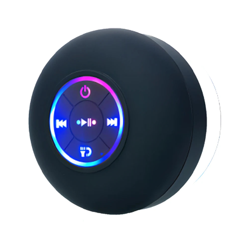 Altavoz Bluetooth Portátil Inalámbrico con LED – Resistente al Agua IPX4, Sonido Estéreo, Mini Bocina con Ventosa para Baño, Cocina y Exterior
