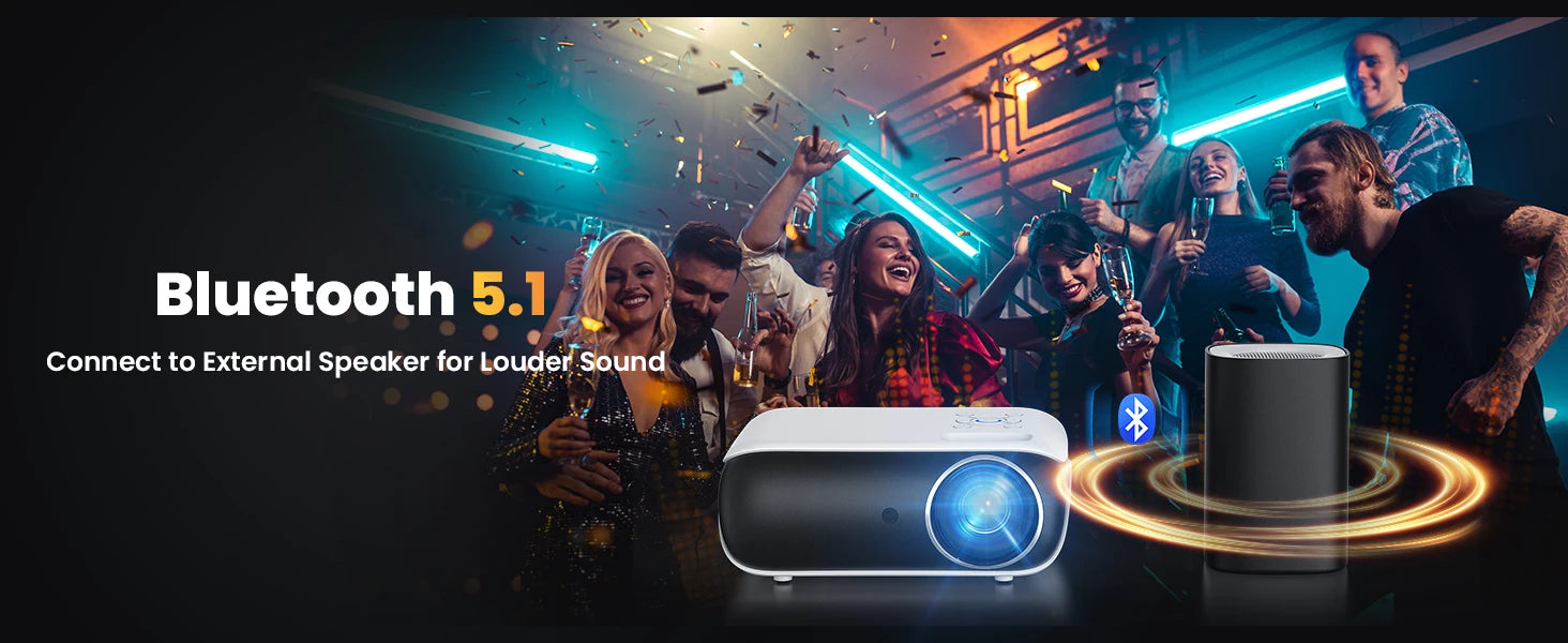 Proyector 4K Full HD Hopvision 9500 Lúmenes con Bluetooth 5.1, Zoom 25%, Altavoces Integrados y Pantalla hasta 200” – Cine en Casa y Exterior
