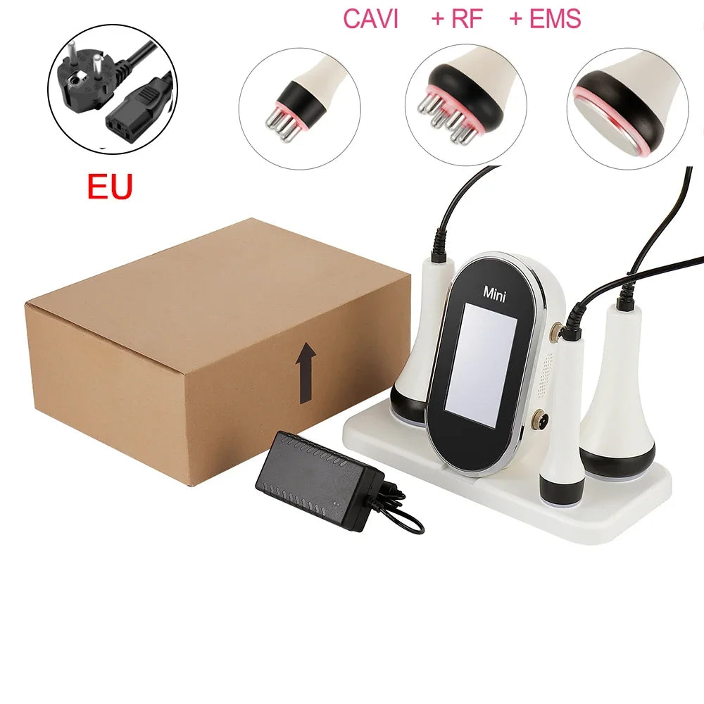 Dispositivo Estético 3 en 1 RF & EMS con Ultrasonido de Cavitación para Adelgazamiento Corporal, Lifting Facial y Reafirmante de Piel – Máquina Profesional de Cuidado Facial y Corporal
