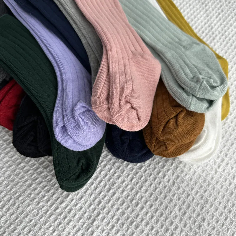 Calcetines Largos de Algodón para Niños y Niñas – Rayas Transpirables, Cómodos y Perfectos para Uniforme Escolar