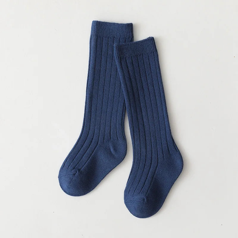 Calcetines Largos de Algodón para Niños y Niñas – Rayas Transpirables, Cómodos y Perfectos para Uniforme Escolar