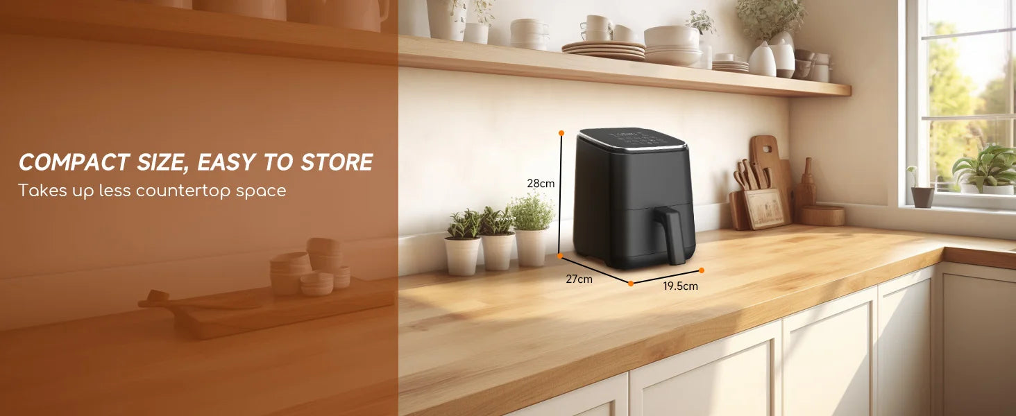 Freidora de Aire 2 Litros Aigostar – 1200W, 8 Programas, Pantalla LED Táctil, Temperatura y Tiempo Ajustables, Rejilla Antiadherente Extraíble