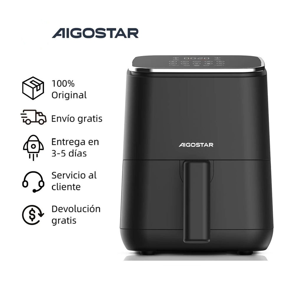 Freidora de Aire 2 Litros Aigostar – 1200W, 8 Programas, Pantalla LED Táctil, Temperatura y Tiempo Ajustables, Rejilla Antiadherente Extraíble