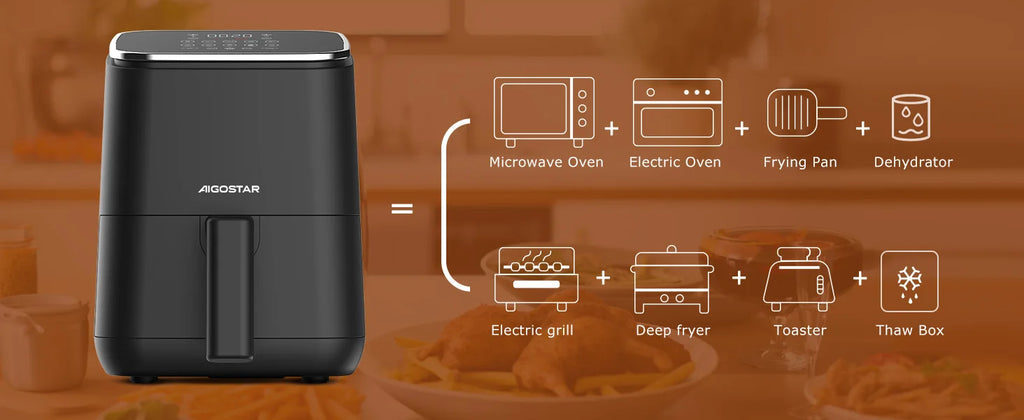 Freidora de Aire 2 Litros Aigostar – 1200W, 8 Programas, Pantalla LED Táctil, Temperatura y Tiempo Ajustables, Rejilla Antiadherente Extraíble