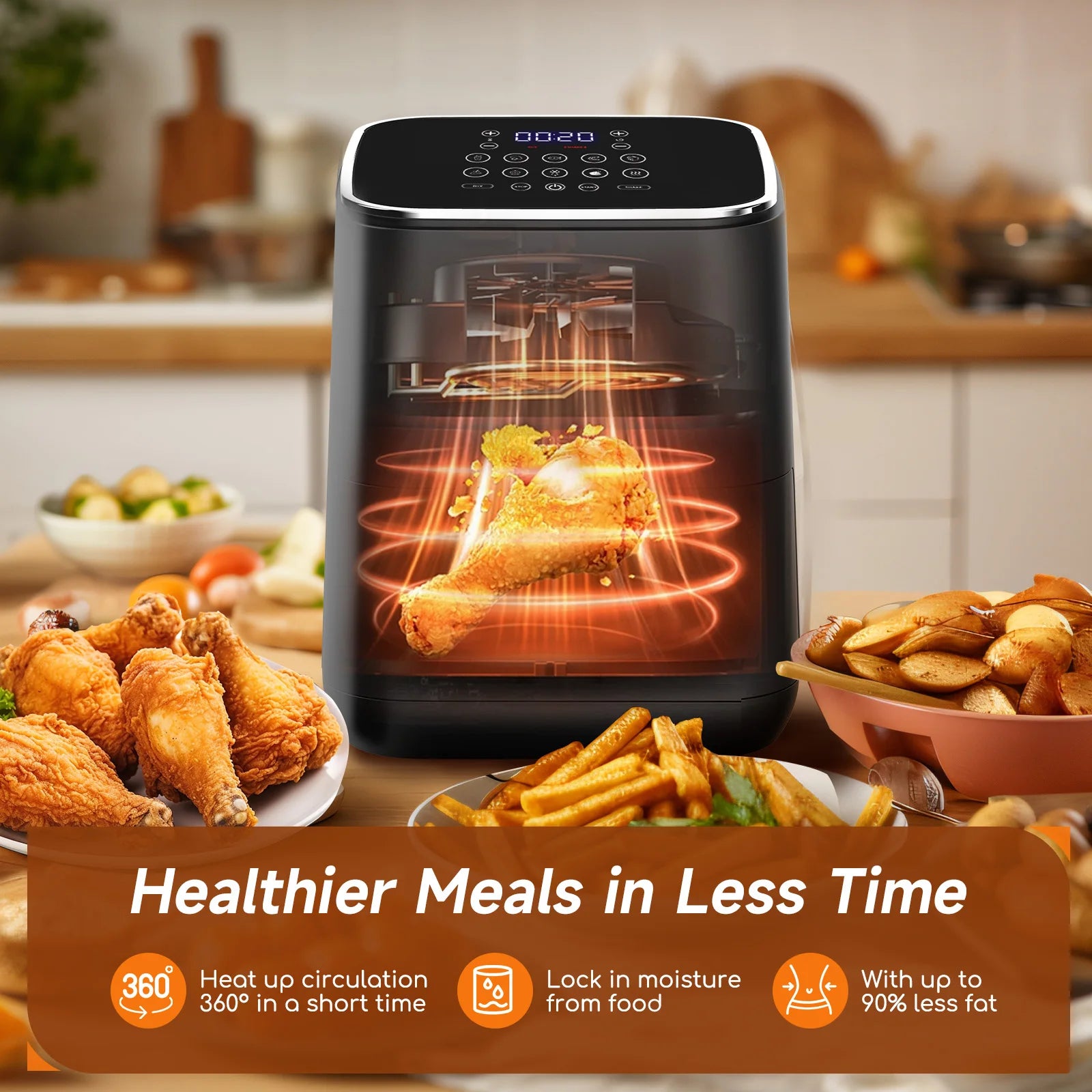 Freidora de Aire 2 Litros Aigostar – 1200W, 8 Programas, Pantalla LED Táctil, Temperatura y Tiempo Ajustables, Rejilla Antiadherente Extraíble