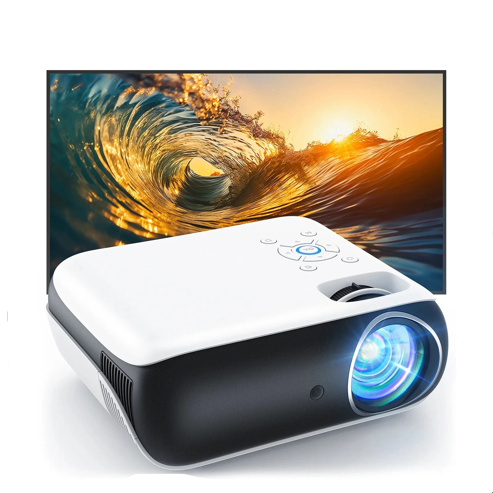 Proyector 4K Full HD Hopvision 9500 Lúmenes con Bluetooth 5.1, Zoom 25%, Altavoces Integrados y Pantalla hasta 200” – Cine en Casa y Exterior