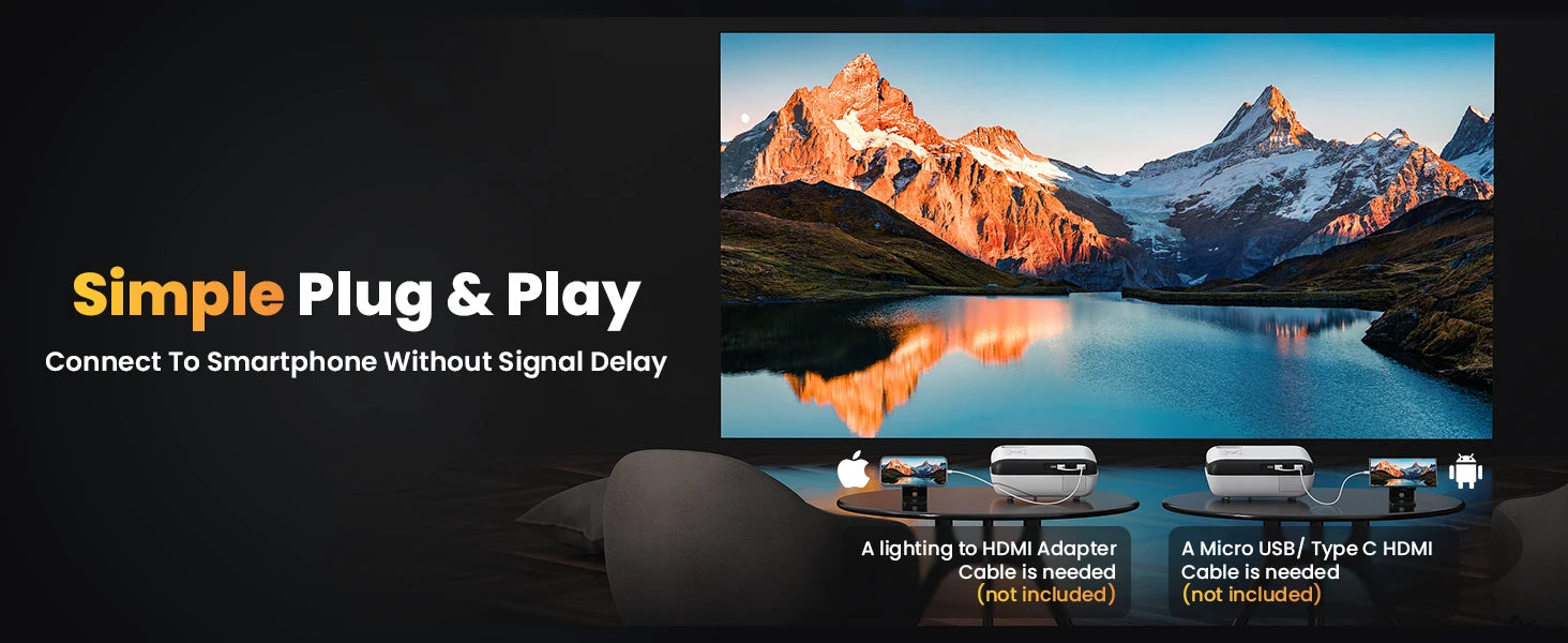 Proyector 4K Full HD Hopvision 9500 Lúmenes con Bluetooth 5.1, Zoom 25%, Altavoces Integrados y Pantalla hasta 200” – Cine en Casa y Exterior