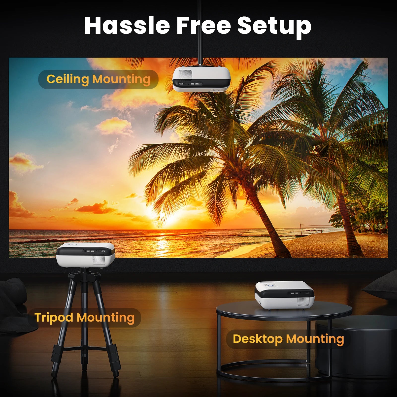 Proyector 4K Full HD Hopvision 9500 Lúmenes con Bluetooth 5.1, Zoom 25%, Altavoces Integrados y Pantalla hasta 200” – Cine en Casa y Exterior