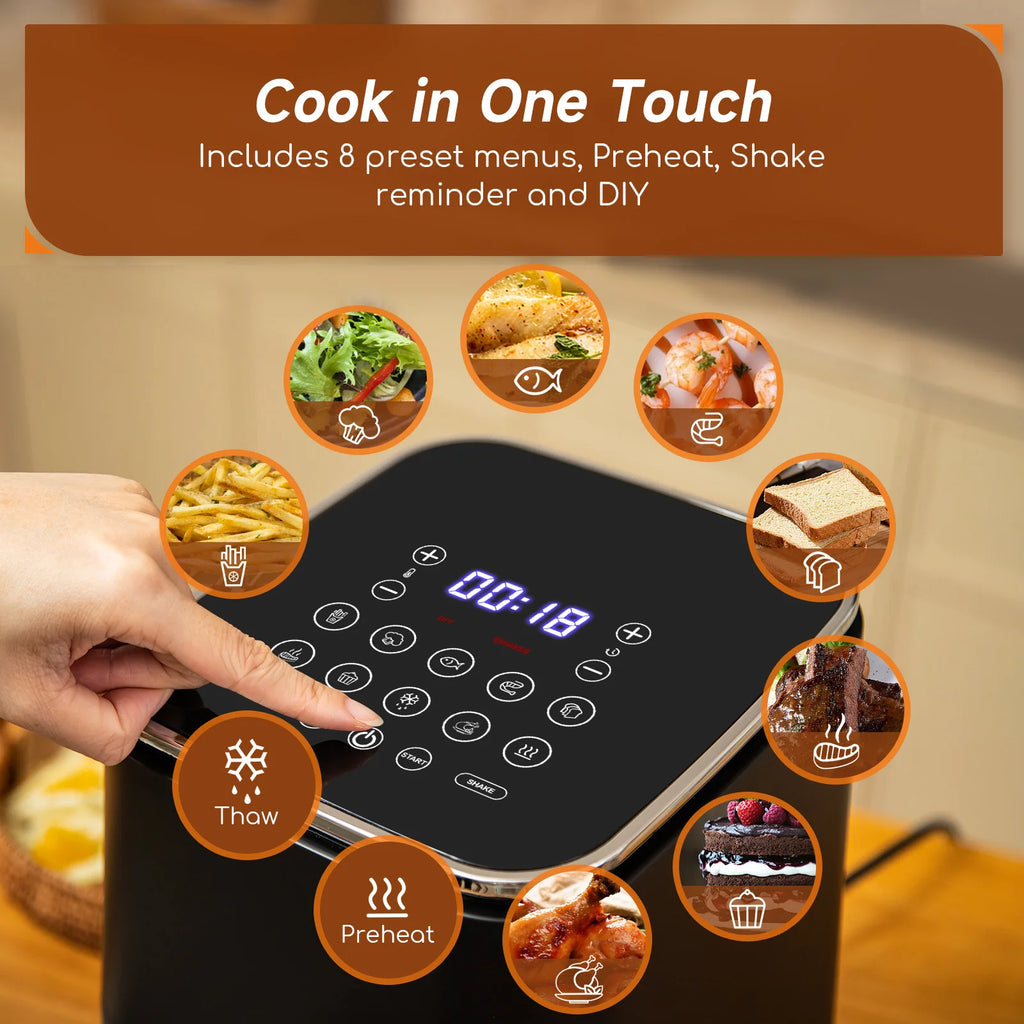 Freidora de Aire 2 Litros Aigostar – 1200W, 8 Programas, Pantalla LED Táctil, Temperatura y Tiempo Ajustables, Rejilla Antiadherente Extraíble