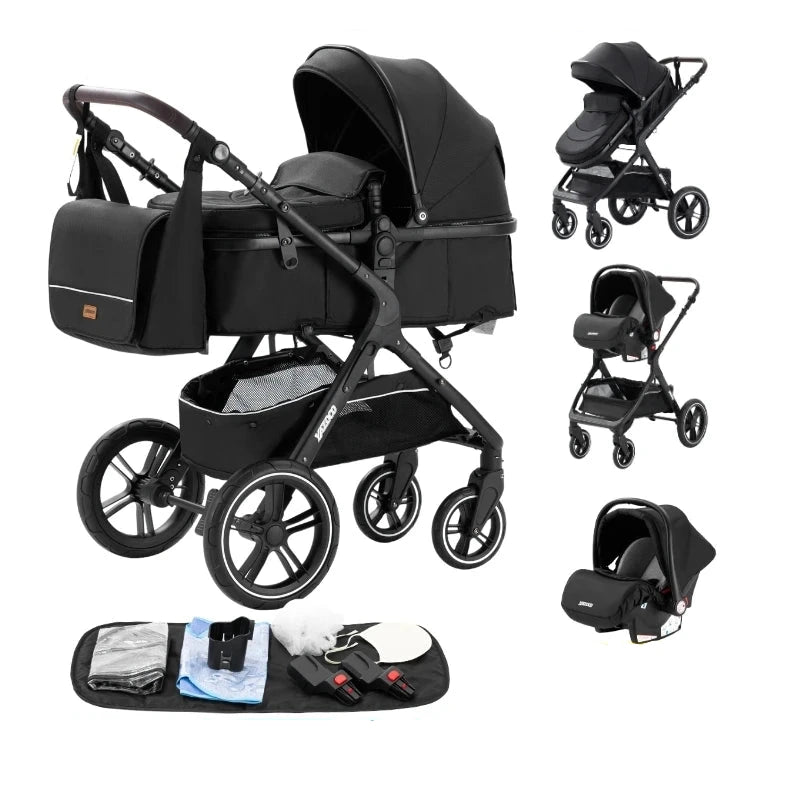 Cochecito 3 en 1 de Lujo para Recién Nacido – Plegable, con Capota y Chasis de Aluminio