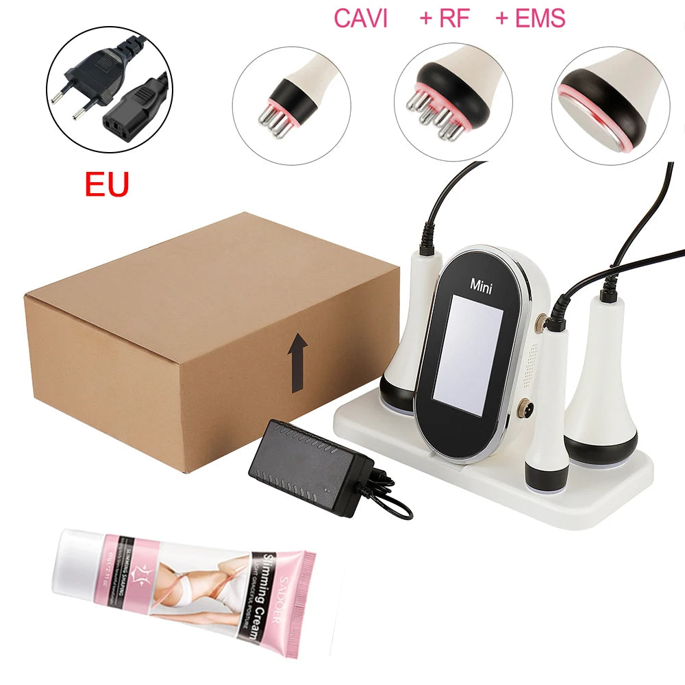 Dispositivo Estético 3 en 1 RF & EMS con Ultrasonido de Cavitación para Adelgazamiento Corporal, Lifting Facial y Reafirmante de Piel – Máquina Profesional de Cuidado Facial y Corporal