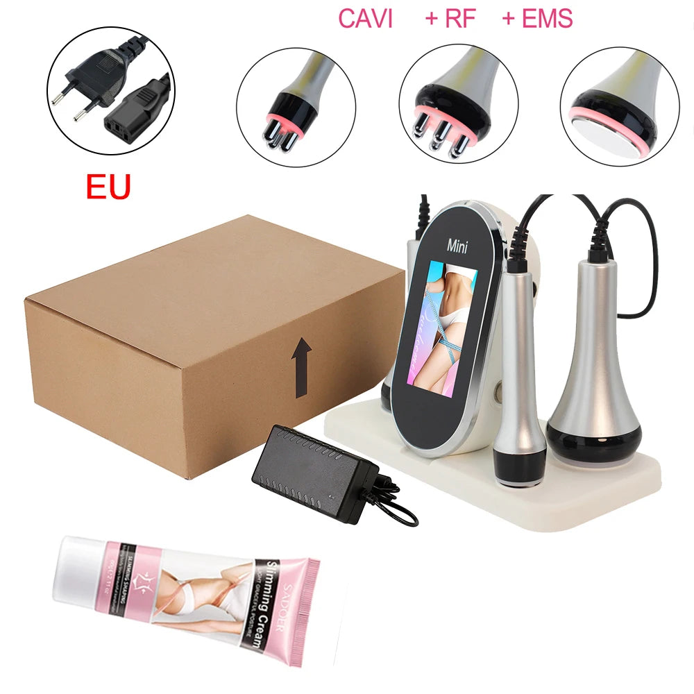 Dispositivo Estético 3 en 1 RF & EMS con Ultrasonido de Cavitación para Adelgazamiento Corporal, Lifting Facial y Reafirmante de Piel – Máquina Profesional de Cuidado Facial y Corporal