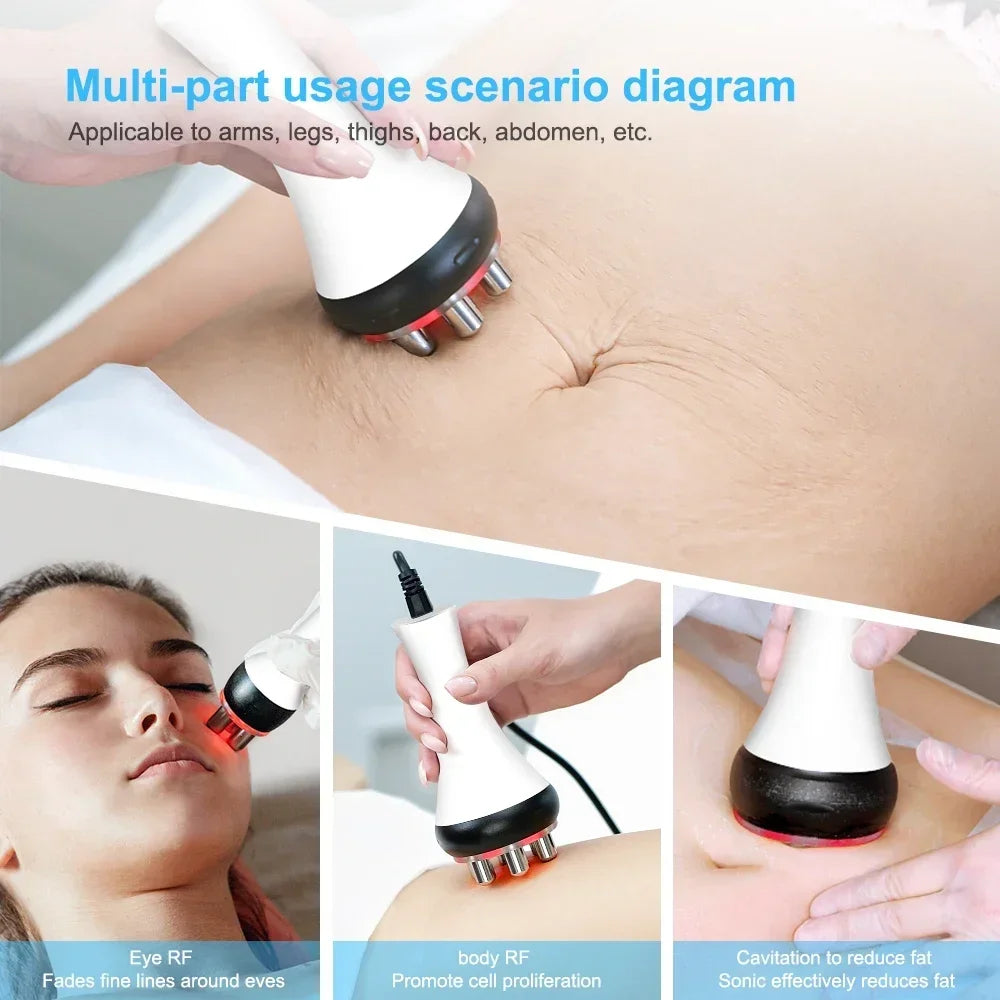 Dispositivo Estético 3 en 1 RF & EMS con Ultrasonido de Cavitación para Adelgazamiento Corporal, Lifting Facial y Reafirmante de Piel – Máquina Profesional de Cuidado Facial y Corporal