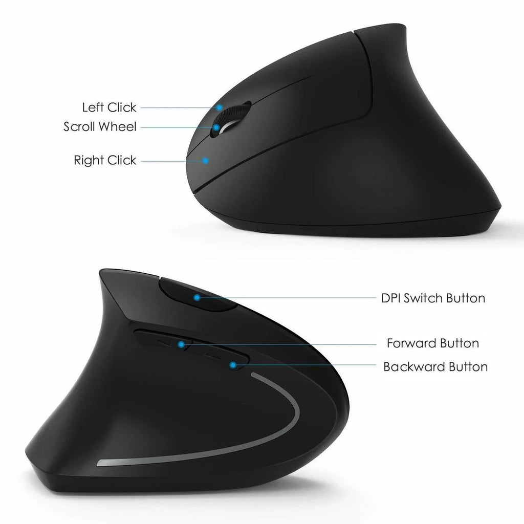 Raton ergonomico Vertical Wireless Mouse 2.4G – 6‑Botones, DPI Ajustable, Para Mano Derecha o Izquierda