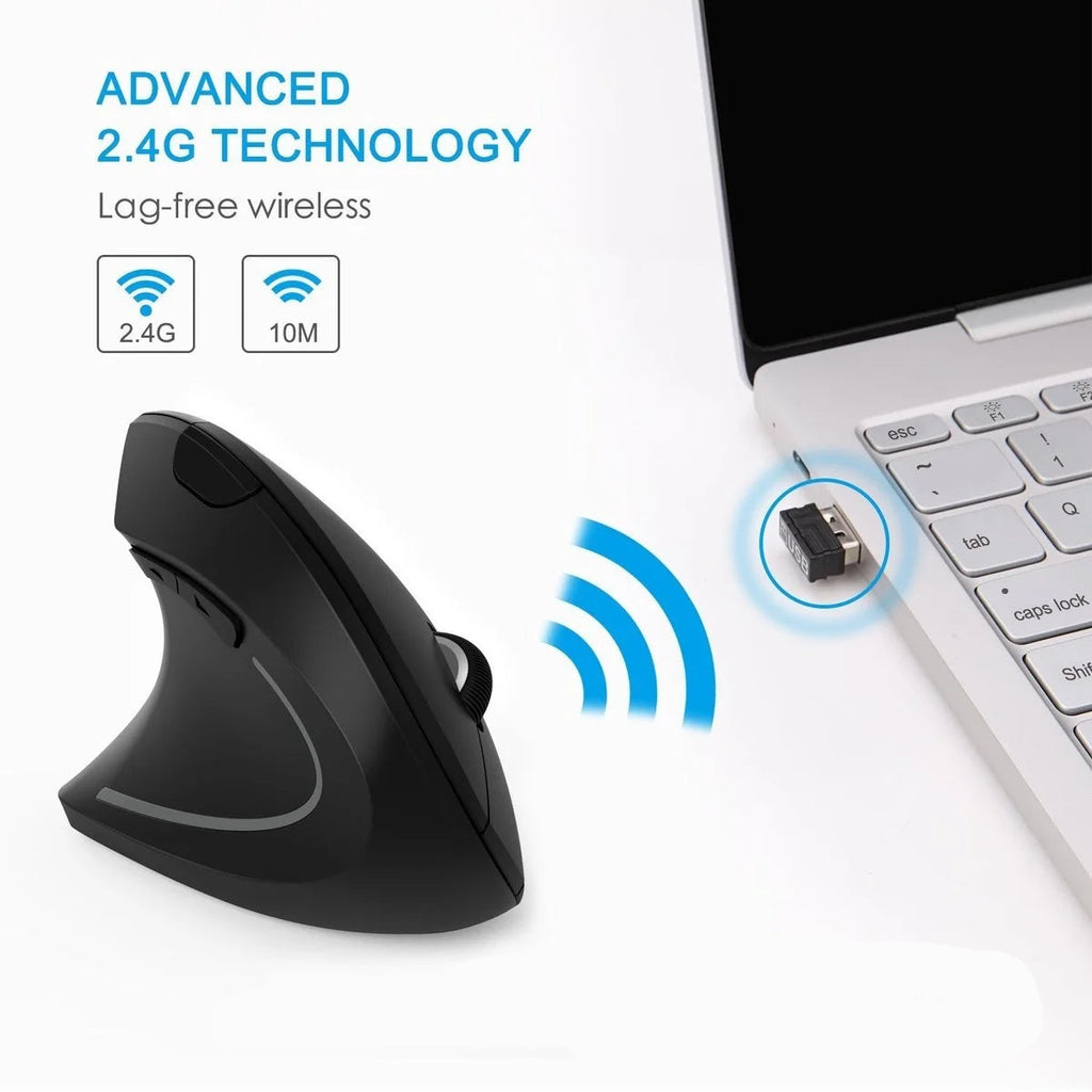 Raton ergonomico Vertical Wireless Mouse 2.4G – 6‑Botones, DPI Ajustable, Para Mano Derecha o Izquierda