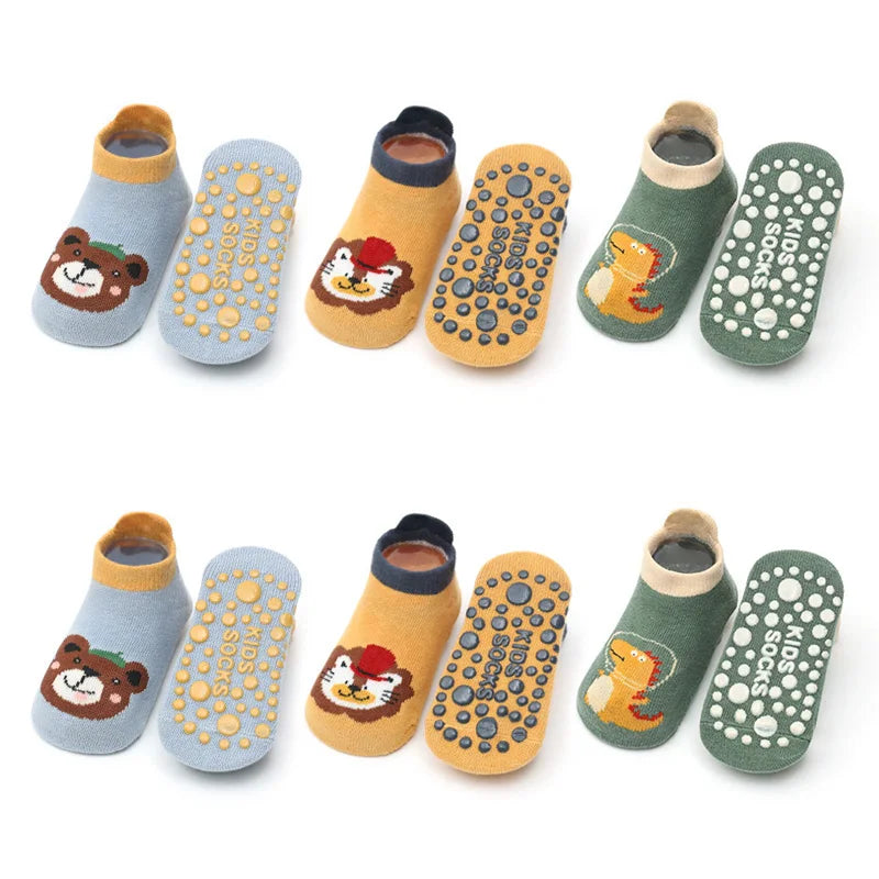 6 Pares de Calcetines Antideslizantes para Bebé y Niños – Algodón Suave, Transpirables y Cómodos – Diseño Tierno de Animales – Para Niño y Niña