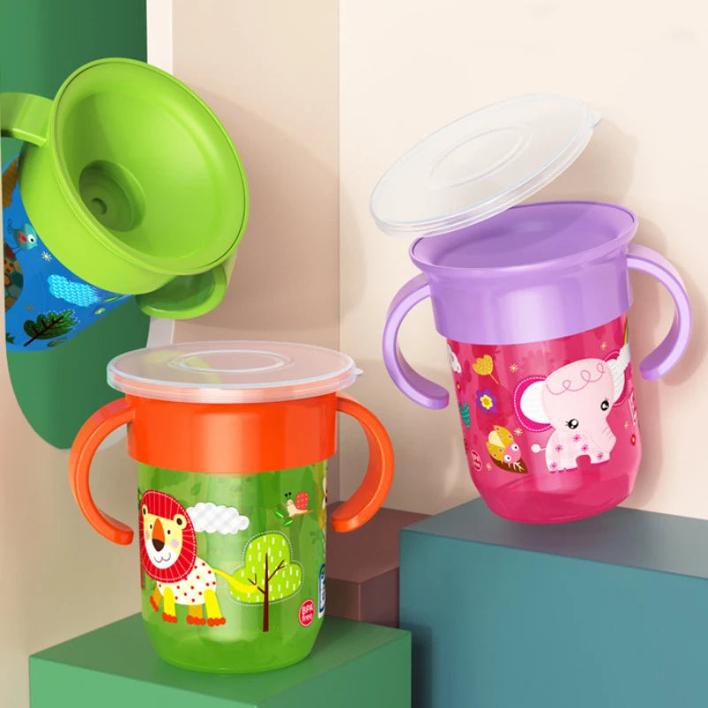vaso infantil de 260 ml con asas y diseño de dibujos animados